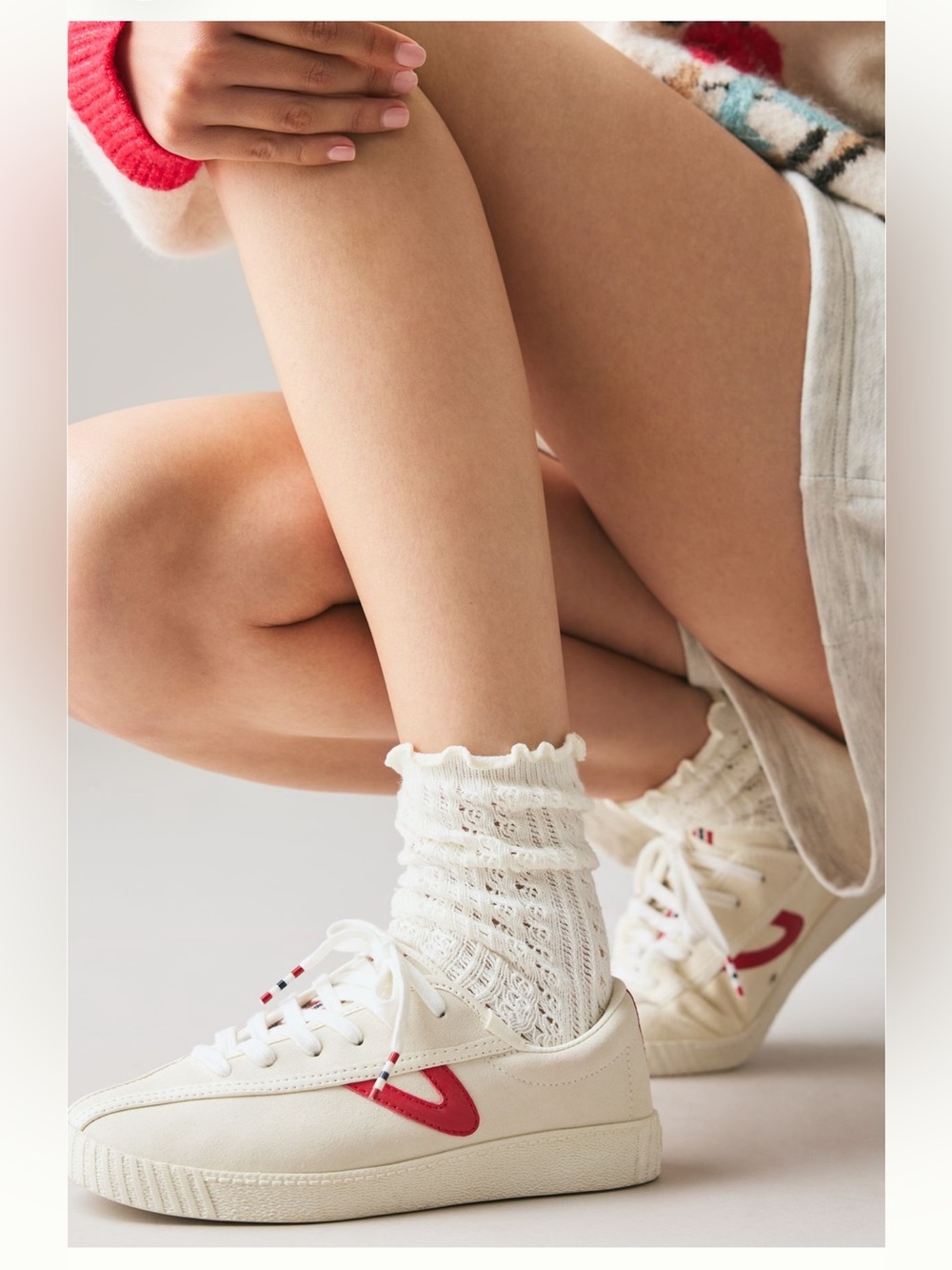 Tretorn Nylite Womens Cream Sneakers with Red Accent NWT